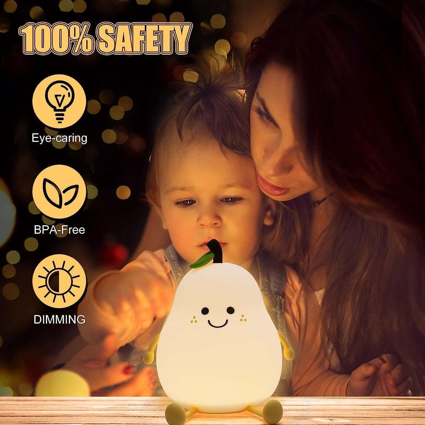 Cute Pear Shape Silicone Night Lamp With Multi Color Changing Mode (1 Pc)